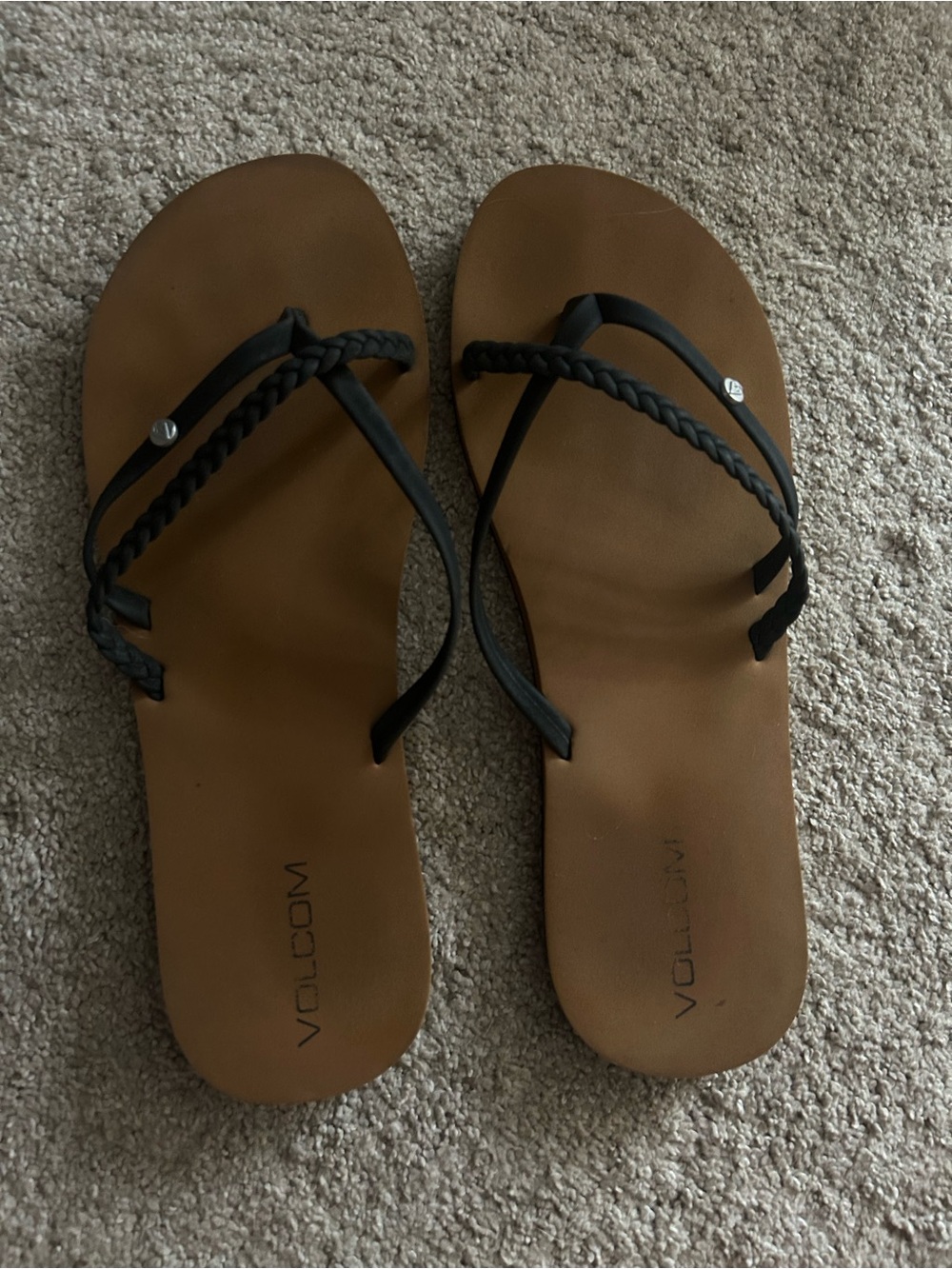 Volcom Brown Footbed Sandals with Black Braided Straps